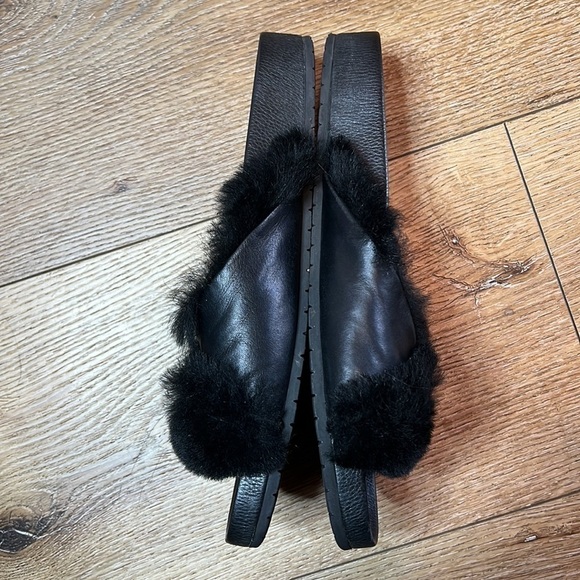 Vince Garrison Black Fur & Leather Pool Slide Size 41/11M - Picture 5 of 7